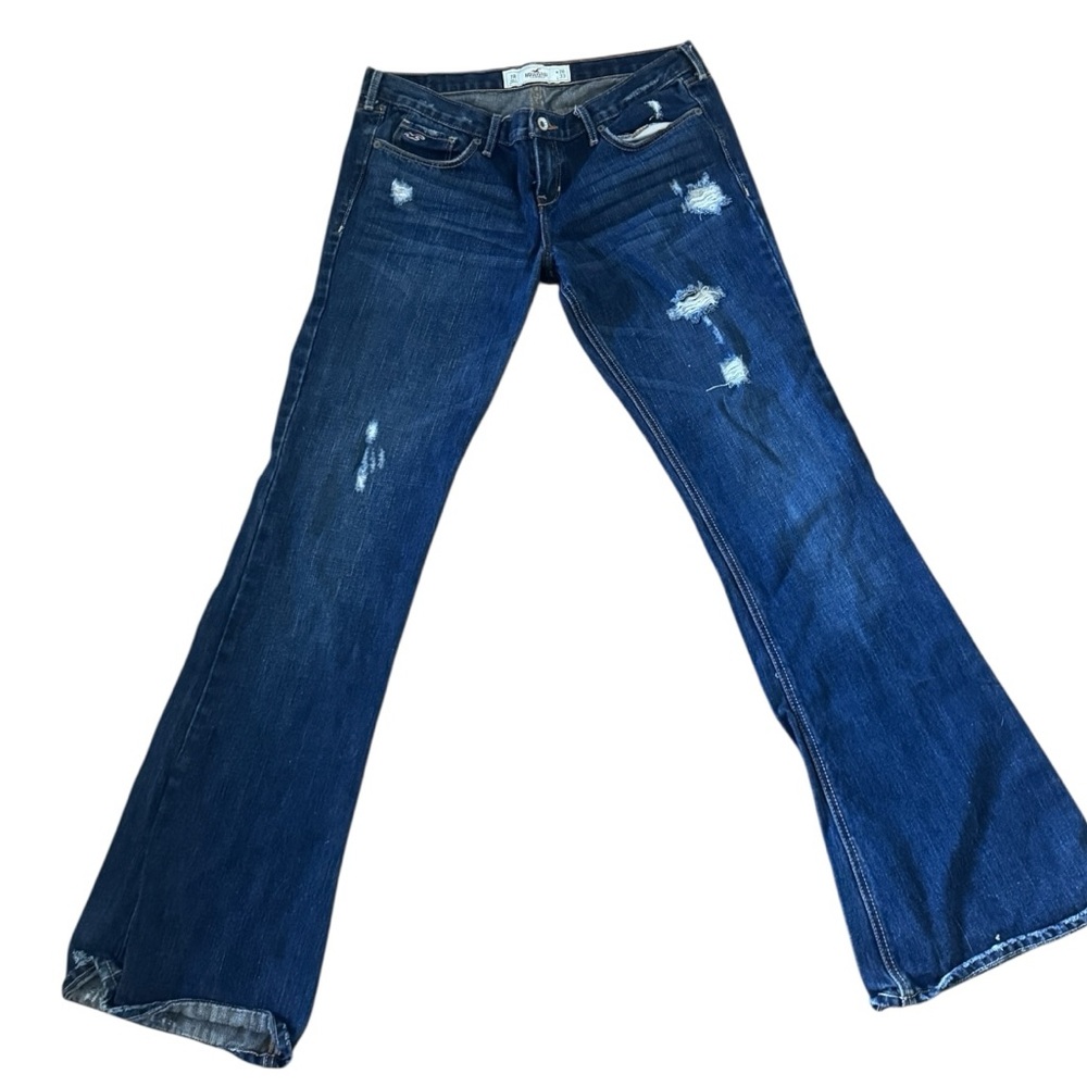 Hollister Y2K Jeans 7R Blue Denim Pants Low Rise Boot Flare Leg Fade Seagull